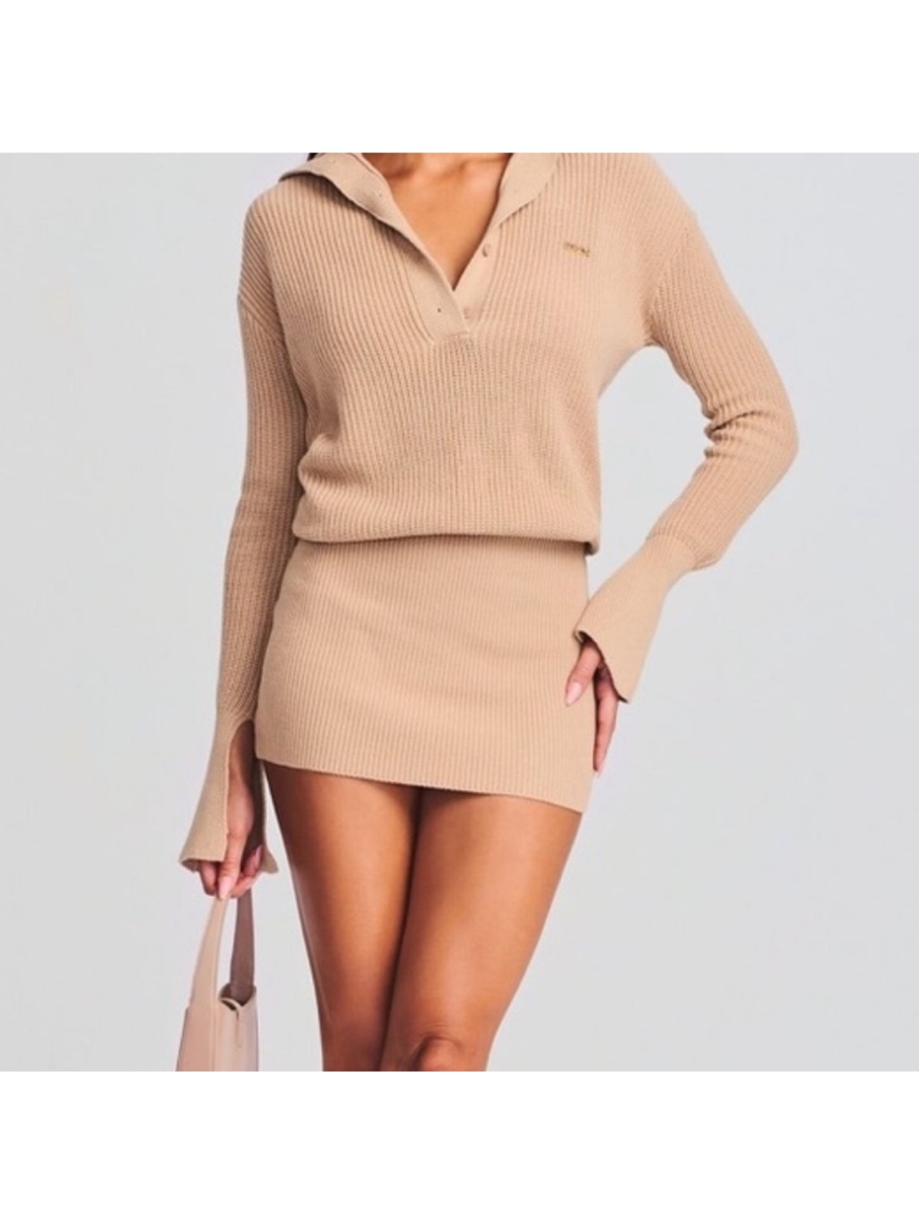 Ser.O.Ya Beige Ribbed Knit Mini Dress -Nwt